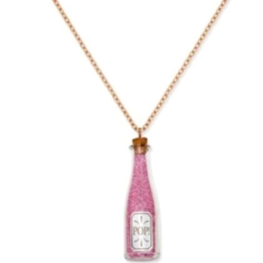 Pink Glitter Champagne Bottle Gold Necklace